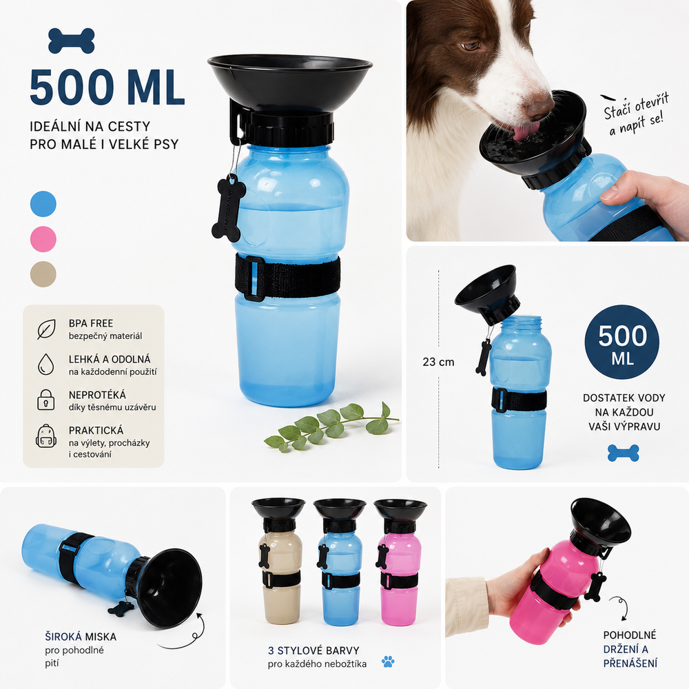 Cestovní láhev s miskou pro psa – 500 ml
